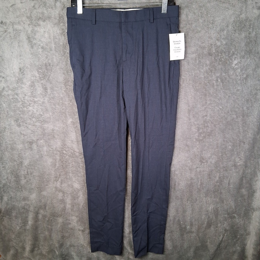 NWT HM Mens Skinny Fit Stretch Dress Pants Size 30x30 Navy Blue 30R Suit Pants
